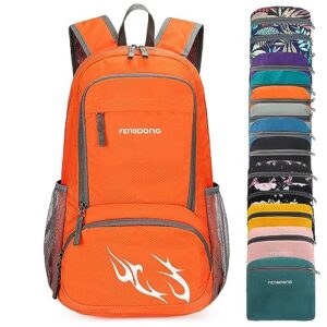 FENGDONG 35L Lightweight Foldable Waterproof Packable Travel Hiking Backpack Daypack for men women Orange