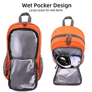 FENGDONG 35L Lightweight Foldable Waterproof Packable Travel Hiking Backpack Daypack for men women Orange