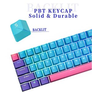 GTSP 61 Keycaps 60 Percent, Ducky One 2 Mini Keycaps for Mechanical Keyboard OEM Profile RGB PBT Keycap Set with Key Puller for Cherry MX Switches GK61/SK 61/Joker (Only keycaps) Blue