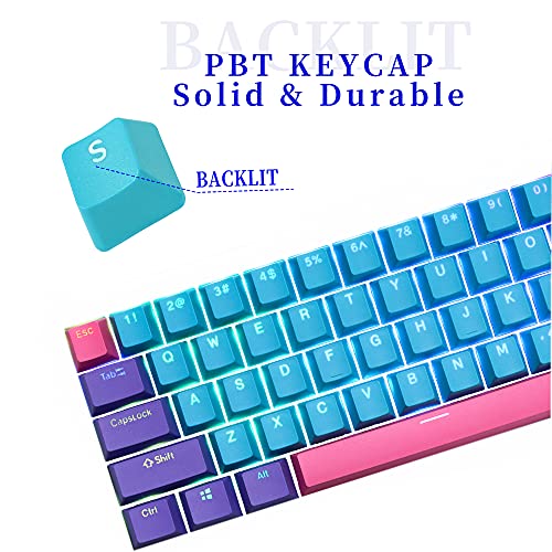 GTSP 61 Keycaps 60 Percent, Ducky One 2 Mini Keycaps for Mechanical Keyboard OEM Profile RGB PBT Keycap Set with Key Puller for Cherry MX Switches GK61/SK 61/Joker (Only keycaps) Blue