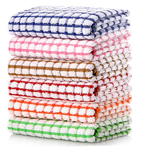 LAZI Kitchen Dish Towels, 16 Inch x 25 Inch Bulk Cotton Kitchen Towels, 6 Pack Dish Cloths for Dish Rags for Drying Dishes Clothes and Dish Towels