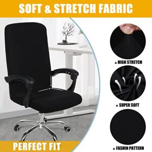 smiry Stretch Printed Computer Office Chair Covers, Soft Fit Universal Desk Rotating Chair Slipcovers, Removable Washable Anti-Dust Spandex Chair Protector Cover with Zipper (Large, Black)