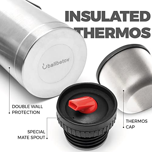 BALIBETOV thermos for mate - Vacuum Insulated With Double Stainless Steel Wall - BPA Free - A Thermo Specially Designed for Use With Mate Cup or Mate Gourd (Silver, 32 OZ)