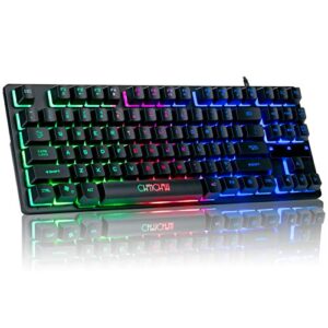 chonchow rgb compact gaming keyboard, usb wired 87 keys gaming keyboard led rainbow backlit tenkeyless gaming keyboard tkl keyboard gaming rgb keyboard for laptop ps4 xbox pc computer game and work