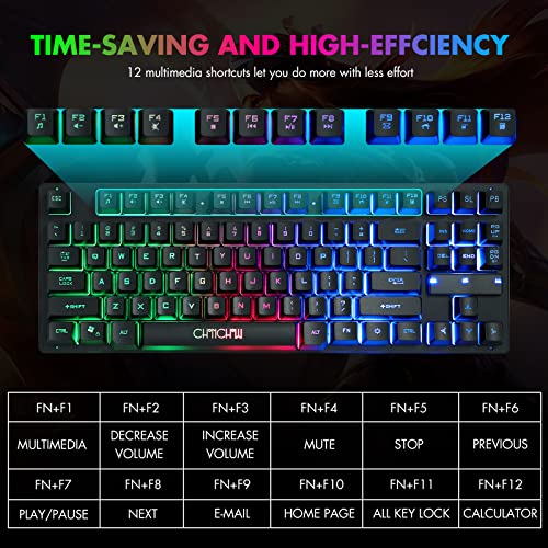 CHONCHOW RGB Compact Gaming Keyboard, USB Wired 87 Keys Gaming Keyboard LED Rainbow Backlit Tenkeyless Gaming Keyboard TKL Keyboard Gaming RGB Keyboard for Laptop Ps4 Xbox PC Computer Game and Work