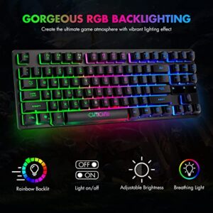 CHONCHOW RGB Compact Gaming Keyboard, USB Wired 87 Keys Gaming Keyboard LED Rainbow Backlit Tenkeyless Gaming Keyboard TKL Keyboard Gaming RGB Keyboard for Laptop Ps4 Xbox PC Computer Game and Work