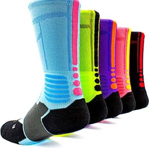 mitvr Basketball Socks, Cushioned Athletic Sports Socks, 5 Pack Compression Crew Socks for Boy Girl Men Women,A3,Medium