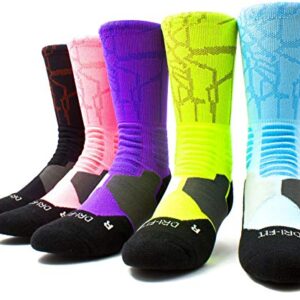 mitvr Basketball Socks, Cushioned Athletic Sports Socks, 5 Pack Compression Crew Socks for Boy Girl Men Women,A3,Medium