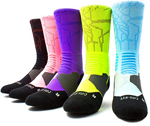 mitvr Basketball Socks, Cushioned Athletic Sports Socks, 5 Pack Compression Crew Socks for Boy Girl Men Women,A3,Medium