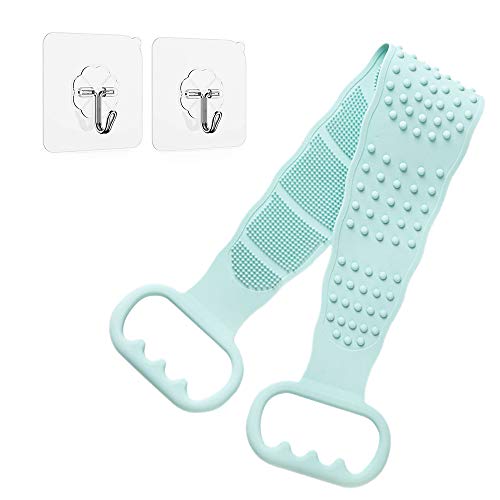 Silicone Back scrubber, Multifunctional Dual Sided Back Scrubber SiliconeDead Skin Removal,Exfoliating Bath Brush Soft,Silicone Massage Bathroom,Long Strap Back Scrubber Body Cleaning Shower(Green)