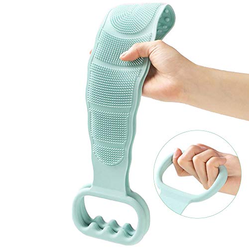 Silicone Back scrubber, Multifunctional Dual Sided Back Scrubber SiliconeDead Skin Removal,Exfoliating Bath Brush Soft,Silicone Massage Bathroom,Long Strap Back Scrubber Body Cleaning Shower(Green)