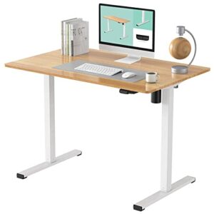 flexispot standing desk 48 x 24 x （28.6-46.3） inches height adjustable desk whole-piece desktop electric stand up desk home office table for computer laptop (white frame + 48 in maple desktop)
