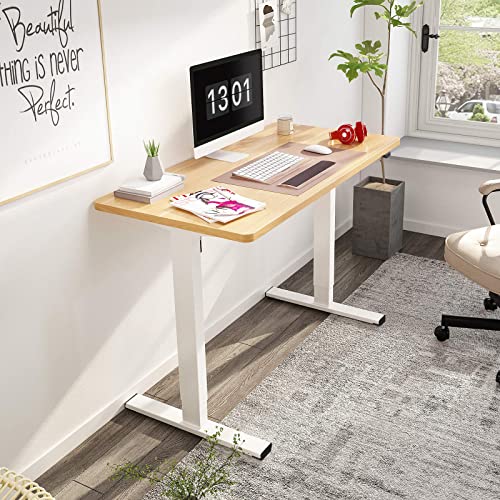 FLEXISPOT Standing Desk 48 x 24 x （28.6-46.3） Inches Height Adjustable Desk Whole-Piece Desktop Electric Stand up Desk Home Office Table for Computer Laptop (White Frame + 48 in Maple Desktop)