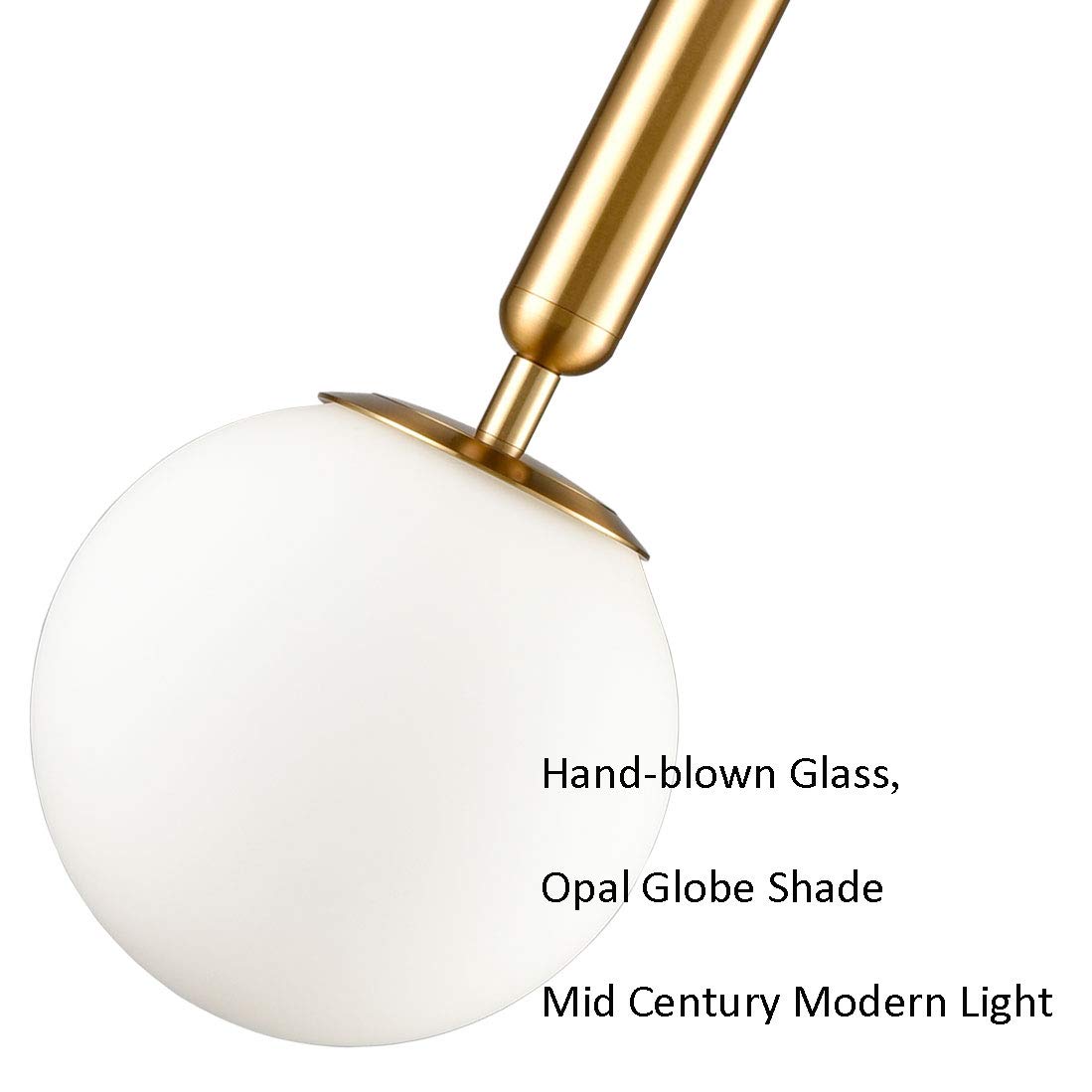DIRYZON EUL Mid Century Modern Globe Pendant Light Opal Glass Hanging Light Fixture Gold Finish