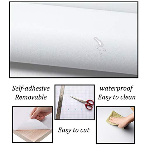 Safiyya 118"x17.7" White Wallpaper White Contact Paper Waterpoof Peel and Stick Wallpaper Self-Adhesive Wallpaper Decorative Contact Paper Vinyl Roll for Wall Kitchen Furniture Countertop Shelf