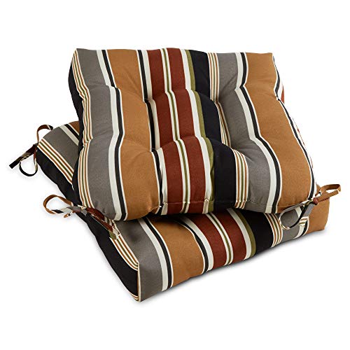 Greendale Home Fashions Square Outdoor Dining Seat Cushion, Set of 2, Espresso Stripe 2 Count