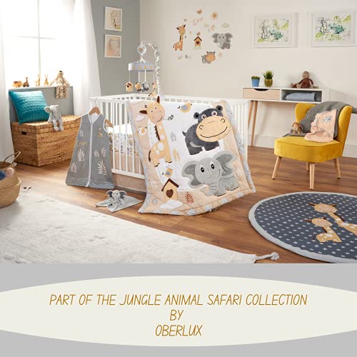 Oberlux Musical Baby Crib Mobile - Jungle Animal Safari Theme Baby Mobile for Crib, Baby Soother, Baby Toys, Crib Toys Animals, Gray, Tan,