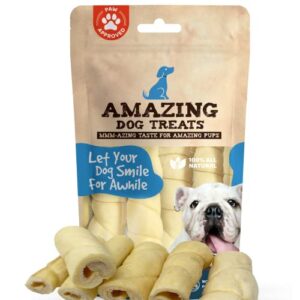 amazing dog treats - beef cheek rolls (4 inch regular - 8 pcs) - safe rawhide alternative dog chew - great for power chewers - long lasting dog chew - retriever rolls for dogs