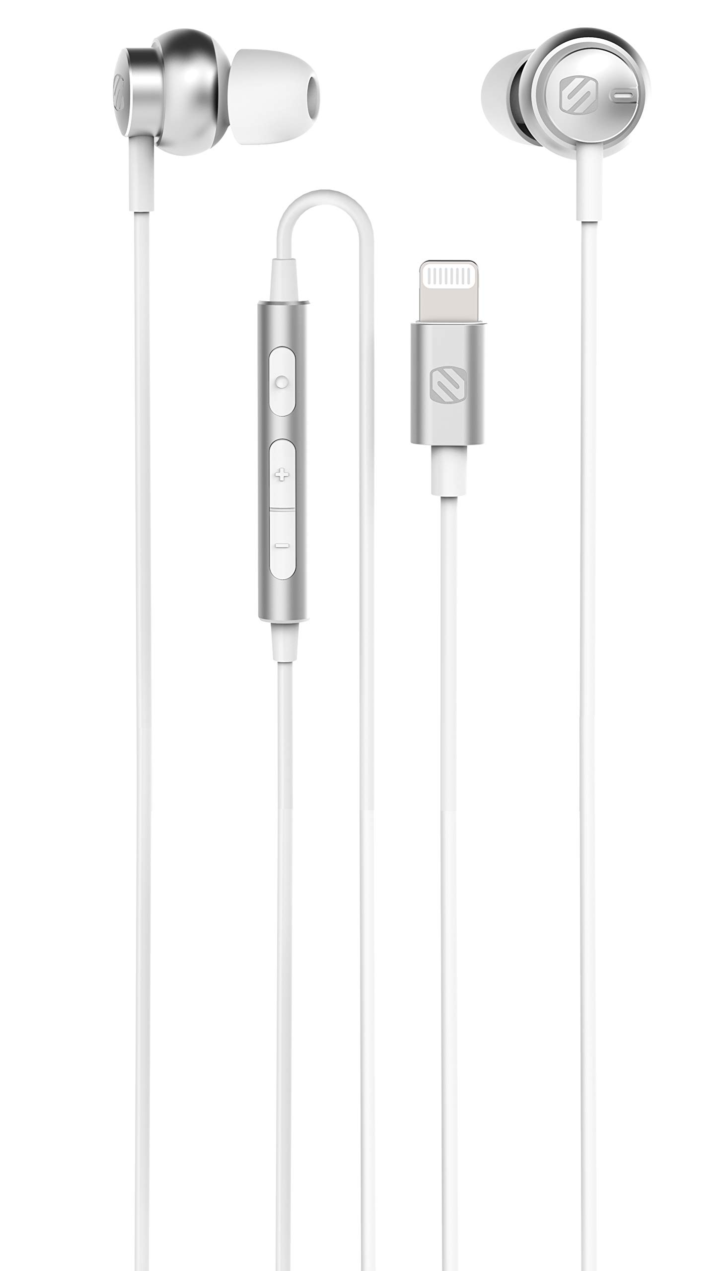 Scosche iDR500LW-XVSP2 Wired Earbuds for Lightning Devices, Silver/White