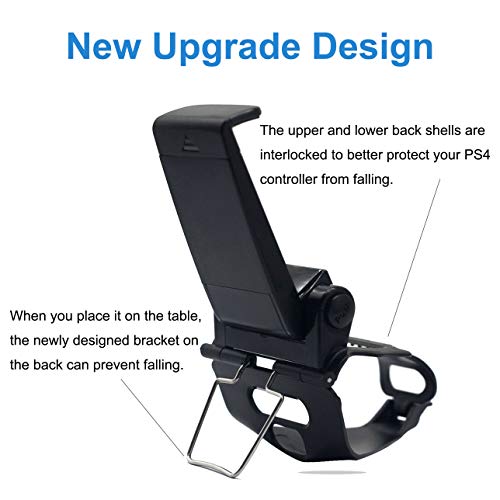 BRHE Phone Clip for PS4 Controller Mobile Gaming Mount Bracket Holder Adjustable Stand Clamp Compatible with iPhone/iOS, Android, for Playstation4 Remote Play (Black)