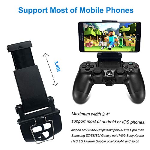 BRHE Phone Clip for PS4 Controller Mobile Gaming Mount Bracket Holder Adjustable Stand Clamp Compatible with iPhone/iOS, Android, for Playstation4 Remote Play (Black)