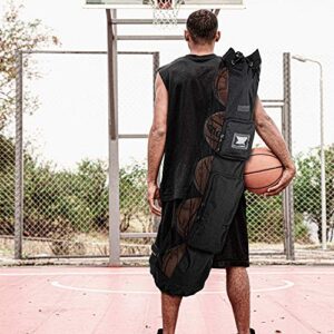 Fitdom Heavy Duty XL Basketball Mesh Equipment Ball Bag w/ Shoulder Strap Design for Coach with 2 Front Pockets for Coaching & Sport Accessories. This Team Tube Carrier Can Store Up to 5 Basketballs (Black)