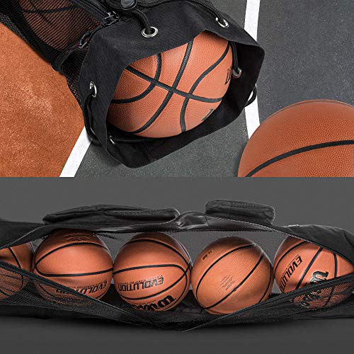 Fitdom Heavy Duty XL Basketball Mesh Equipment Ball Bag w/ Shoulder Strap Design for Coach with 2 Front Pockets for Coaching & Sport Accessories. This Team Tube Carrier Can Store Up to 5 Basketballs (Black)