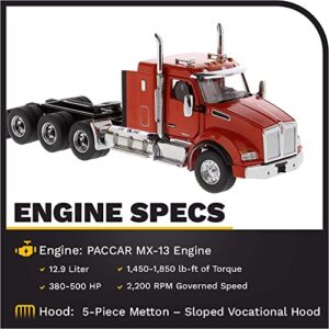 Diecast Masters Kenworth T880 SBFA Tractor Truck, Tridem Tractor with 40" Sleeper - Speed Orange | Real Truck Specifications | 1:50 Scale Model Semi Trucks | Diecast Model 71057