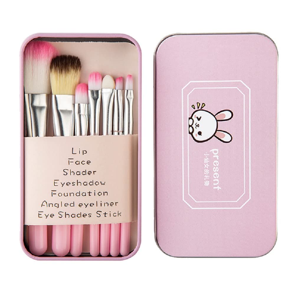 Pimoys Children Makeup Brushes, 7Pcs Makeup Brush Set Foundation Eyebrow Eyeliner Brush Cosmetic Concealer Brushes for Kids Girls, Women trave - Pink with case