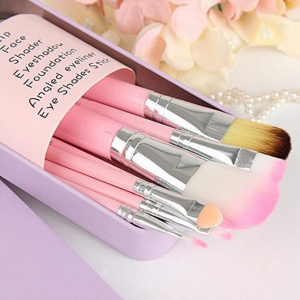 Pimoys Children Makeup Brushes, 7Pcs Makeup Brush Set Foundation Eyebrow Eyeliner Brush Cosmetic Concealer Brushes for Kids Girls, Women trave - Pink with case