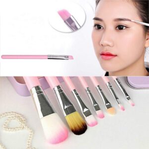 Pimoys Children Makeup Brushes, 7Pcs Makeup Brush Set Foundation Eyebrow Eyeliner Brush Cosmetic Concealer Brushes for Kids Girls, Women trave - Pink with case