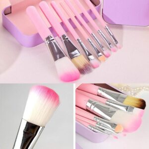 Pimoys Children Makeup Brushes, 7Pcs Makeup Brush Set Foundation Eyebrow Eyeliner Brush Cosmetic Concealer Brushes for Kids Girls, Women trave - Pink with case