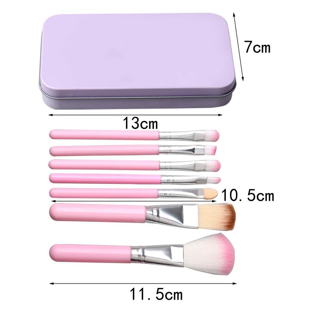 Pimoys Children Makeup Brushes, 7Pcs Makeup Brush Set Foundation Eyebrow Eyeliner Brush Cosmetic Concealer Brushes for Kids Girls, Women trave - Pink with case