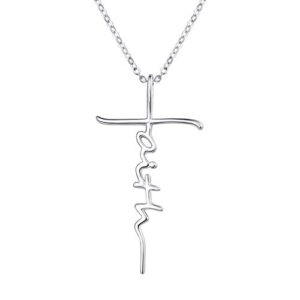 PRAYMOS Sterling Silver Faith Cross Necklace for Women Dainty Necklace Mothers Day Gifts Christian Religious Confirmation Jewelry Gifts for Women