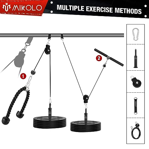 Mikolo Fitness LAT and Lift Pulley System, Dual Cable Machine(70'' and 90'') with Upgraded Loading Pin for Triceps Pull Down, Biceps Curl, Back, Forearm, Shoulder-Home Gym Equipment(Patent)