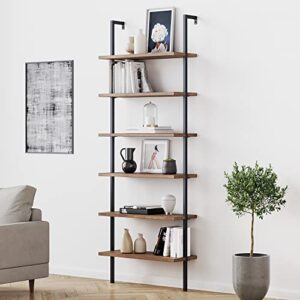 nathan james theo 6-shelf tall bookcase, wall mount bookshelf with reclaimed wood and industrial metal frame, oak/black