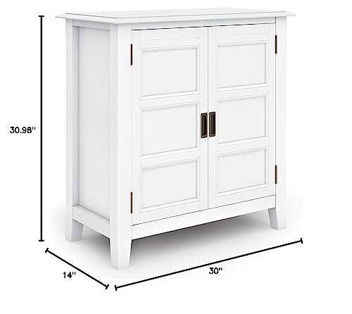 SIMPLIHOME Burlington SOLID WOOD 30 inch Wide Transitional Low Storage Cabinet in White for the Living Room, Entryway and Family Room