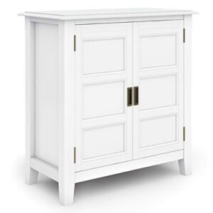 simplihome burlington solid wood 30 inch wide transitional low storage cabinet in white for the living room, entryway and family room