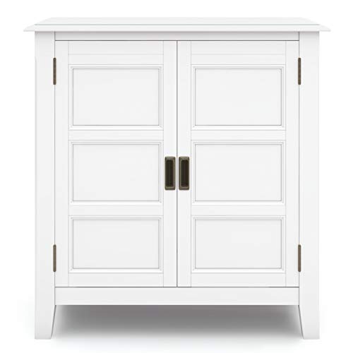 SIMPLIHOME Burlington SOLID WOOD 30 inch Wide Transitional Low Storage Cabinet in White for the Living Room, Entryway and Family Room
