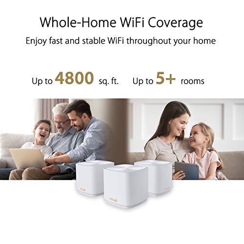 ASUS ZenWiFi AX Mini,Mesh WiFi 6 System (AX1800 XD4 3PK)-Whole Home Coverage up to 4800 sq.ft & 5+ Rooms, AiMesh, White