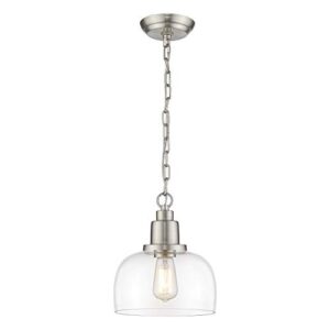 eapudun modern farmhouse pendant light, 1-light industrial hanging light fixture 9.3-inch, brushed nickel finish with clear glass shade, pda1127-bnk