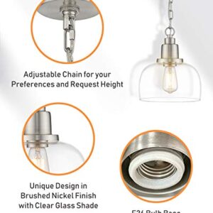 EAPUDUN Modern Farmhouse Pendant Light, 1-Light Industrial Hanging Light Fixture 9.3-inch, Brushed Nickel Finish with Clear Glass Shade, PDA1127-BNK