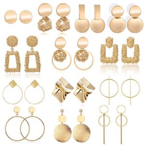 13 pairs statement drop dangle earrings, gold stud earrings for women & fashion big geometric earrings for girls, hanging earring set jewelry gifts