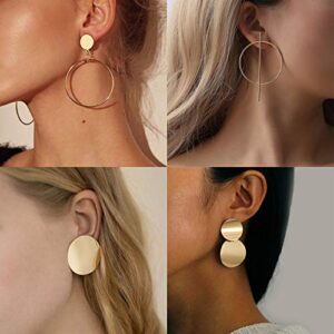 13 Pairs Statement Drop Dangle Earrings, Gold Stud Earrings for Women & Fashion Big Geometric Earrings for Girls, Hanging Earring Set Jewelry Gifts