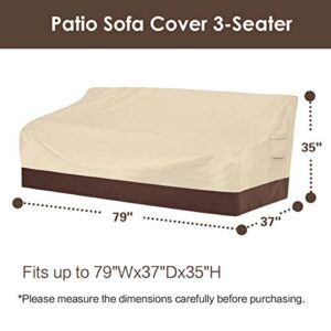 Vailge Heavy Duty Patio Sofa Cover, 100% Waterproof 3-Seater Outdoor Sofa Cover,Lawn Patio Furniture Covers with Air Vent and Handle,79" Wx 37" Dx 35" H,Beige&Brown