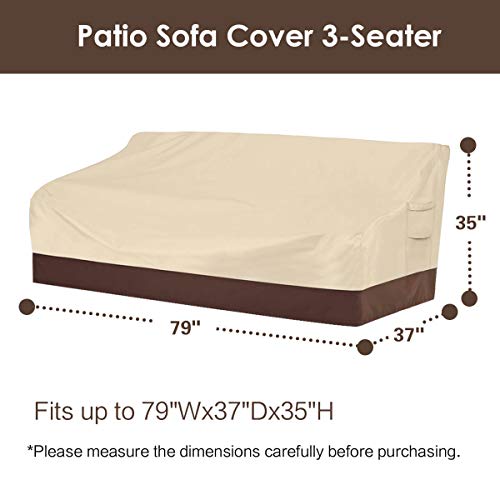 Vailge Heavy Duty Patio Sofa Cover, 100% Waterproof 3-Seater Outdoor Sofa Cover,Lawn Patio Furniture Covers with Air Vent and Handle,79" Wx 37" Dx 35" H,Beige&Brown