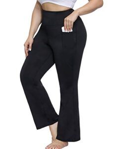 hanna nikole women's plus size bootcut yoga pants with pockets high waist tummy control 24w black