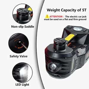 STANDTALL Electric Car Jack with Tire Imflator Pump, 5 Ton 12V Hydraulic Car Jack, Electric Car Floor Jack Black with LED Light for SUVs and Sedans