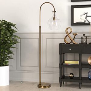 henn&hart arc floor lamp with glass shade in brass/seeded, floor lamp for home office, bedroom, living room