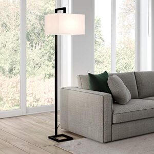 Grayson 68" Tall Floor Lamp with Fabric Shade in Blackened Bronze/White